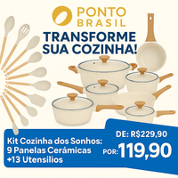 Kit Cozinha dos Sonhos: 9 Panelas Ceramica + 13 Utensílios de Brinde